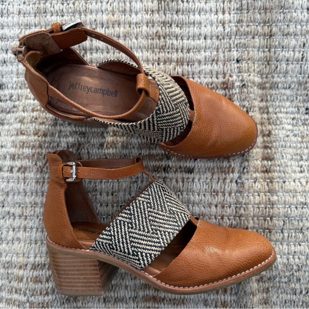 Jeffrey Campbell Women’s Sz 7.5 Melina T-strap Shoes Heeled Leather